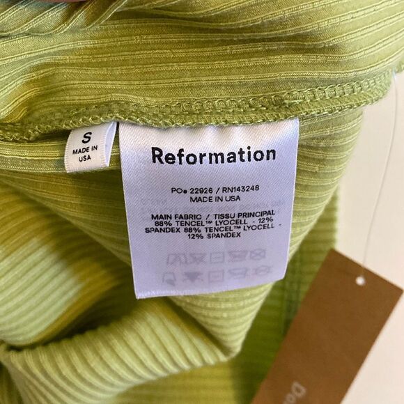 Reformation Chartreuse Green Ribbed Stretch Open Back Midi Dress Size Small NWT - Picture 12 of 13